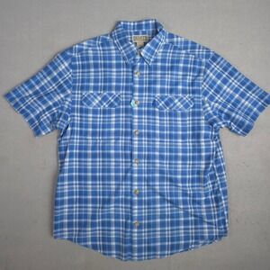 Duluth Trading Plaid Button Up Short Sleeve Shirt‎ Work Casual Blue L
